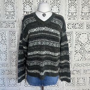Britches For Women Fair Isle Wool Blend V Neck Chunky Sweater Sz Large